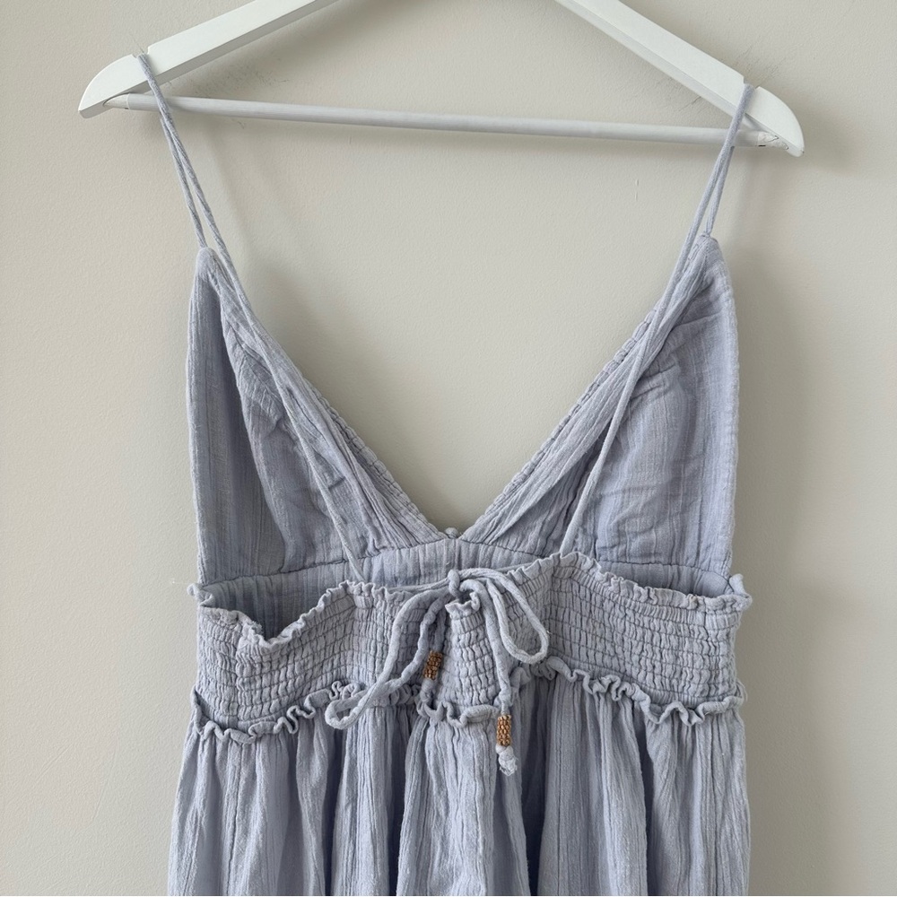 Free People Heat Haze Maxi Dress Triangle Top Smocked Long Cotton Linen Blue L - Picture 11 of 17